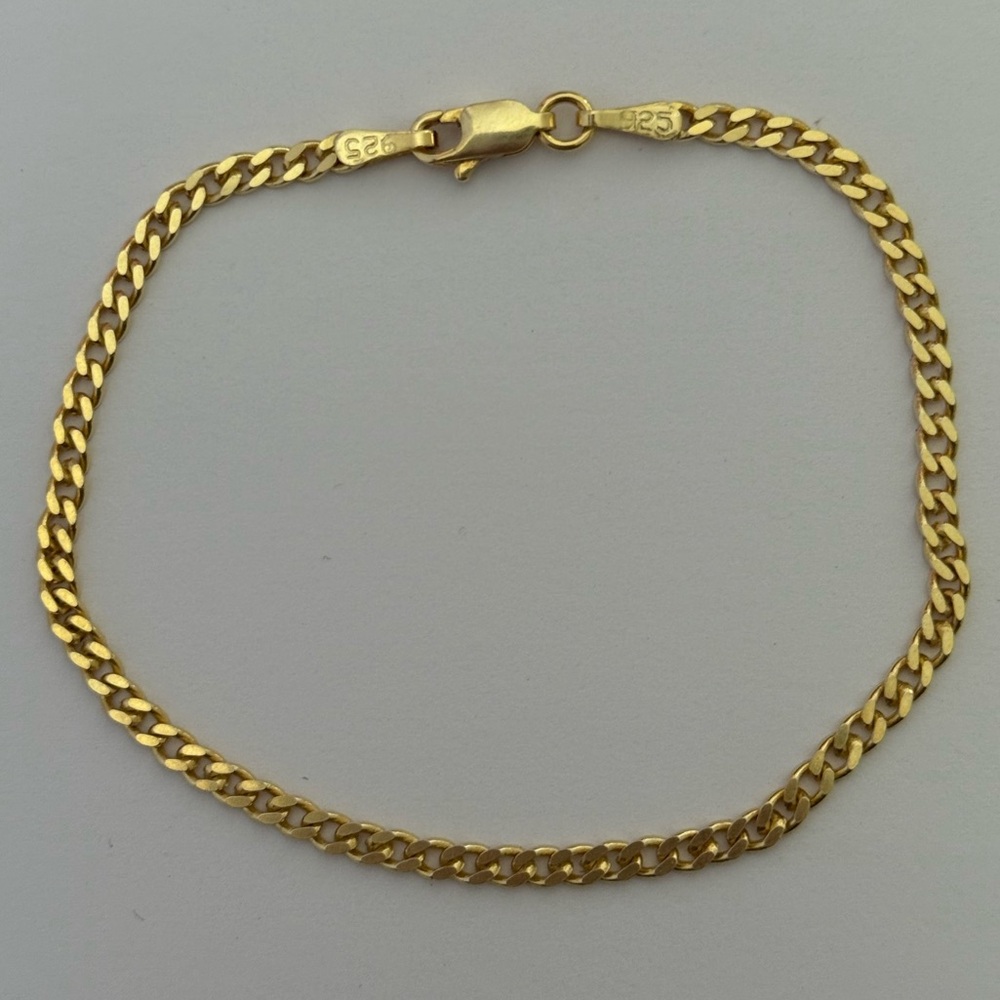 925 Silver 7.5” 3mm bracelet cuban chain 18k yellow gold plated Unisex